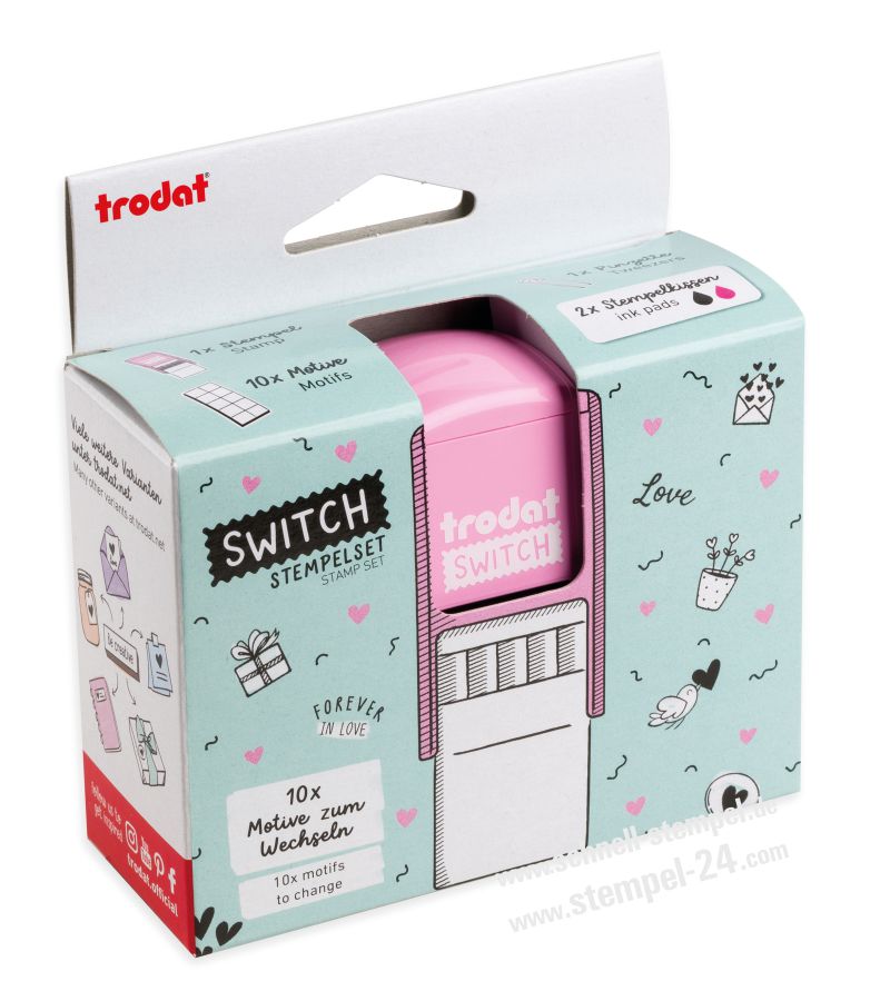 Stempel Liebesbotschaften Trodat Switch Pastell-Rosa Verpackung