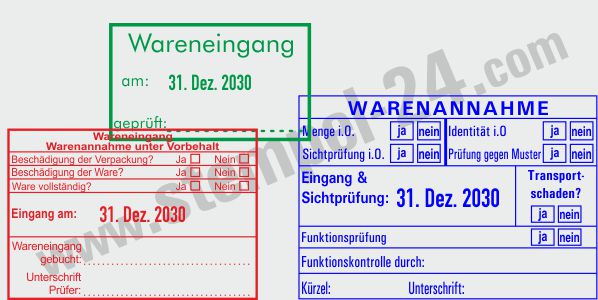 Kontrollstempel für den Wareneingangsstempel mit verstellbaren Datum