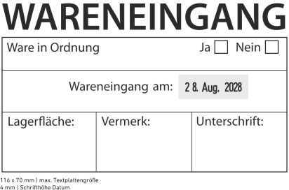 Muster Datumstempel mit Datum Rechts und individueller Stempelplatte max. 116 x 70 mm