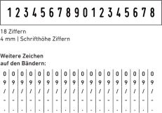 Musterabdruck Ziffernbandstempel mit 18 Bänder und 4 mm Schrifthöhe