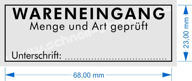 Musterstempel Wareneingang Menge und Art geprüft Unterschrift