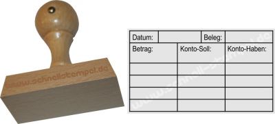 Holzstempel Buchung 40 x70 mm Datum-Beleg-Betrag-Konto Soll-Kont