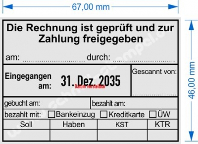 Rechnung geprüft und zur Zahlung freigegeben bezahlt mit Bankeinzug Kreditkarte Überweisung • Trodat Professional 5480 •