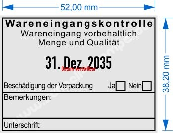 5480 Stempel Wareneingangskontrolle Wareneingang vorbehaltlich Menge und Qualität