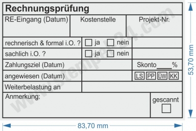 Stempel Rechnungsprüfung Rechnungseingang Kostenstelle Projektnummer 5211