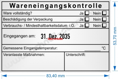 Stempel Lebensmittelkontrolle Verbrauchsdatum gemessene Temperatur 54110