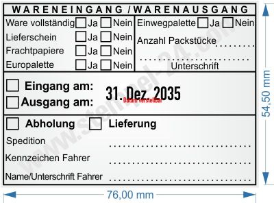 Wareneingangstempel Warenausgangsstempel Abholung Lieferant 54110