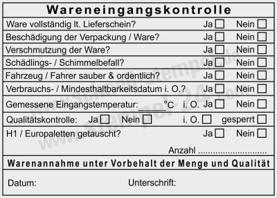 Stempel Wareneingangskontrolle Temperatur Sauberkeit Palettentausch • Trodat 5212 •