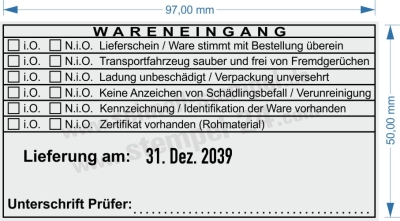 Wareneingangstempel Kennzeichnung Zertifikat • 54120
