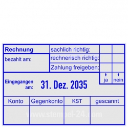 5474 Trodat Professional Kontierungsstempel Rechnung sachlich-richtig rechnerisch-richtig Zahlung-freigegeben Bezahlt-am Konto Gegenkonto KST gescannt