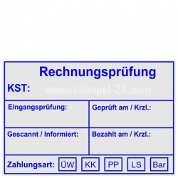 Stempel Rechnungsprüfung Kostenstelle Eingangsprüfung Geprüft Zahlungsart Überweisung Kreditkarte 5274