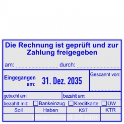 Rechnung geprüft und zur Zahlung freigegeben bezahlt mit Bankeinzug Kreditkarte Überweisung • Trodat Professional 5480 •