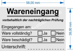 Stempel Wareneingang vorbehaltlich der nachträglichen Prüfung 5274