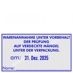 5480 Stempel Warenannahme unter Vorbehalt auf verdeckte Mängel