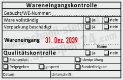 Stempel Wareneingangskontrolle Qualität Gebucht Wareneingangsnummer Identprüfung • 54110 •