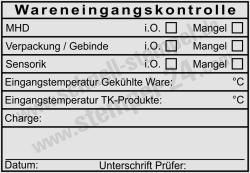 HACCP Kontrollstempel Wareneingang Temperaturprüfung Sensorik & Mindesthaltbarkeit Charge • 5208