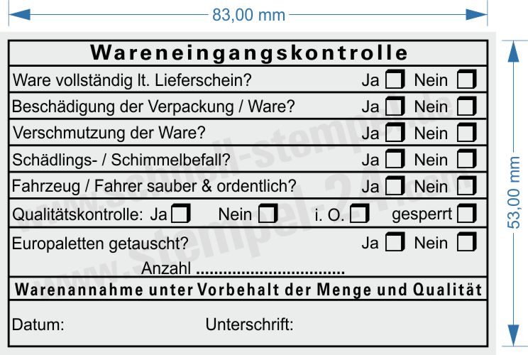 Kontrollstempel für die Logistik im Wareneingang mit Qualität und Paletten-Tausch Kontrollstempel für die Logistik im Wareneingang mit Qualität und Paletten-Tausch