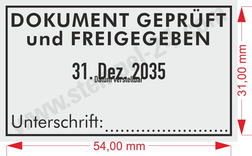 Stempel DOKUMENT GEPRUEFT und FREIGEGEBEN