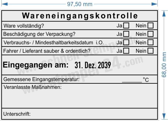 Muster Stempel Wareneingangskontrolle Mindesthaltbarkeit i.O.