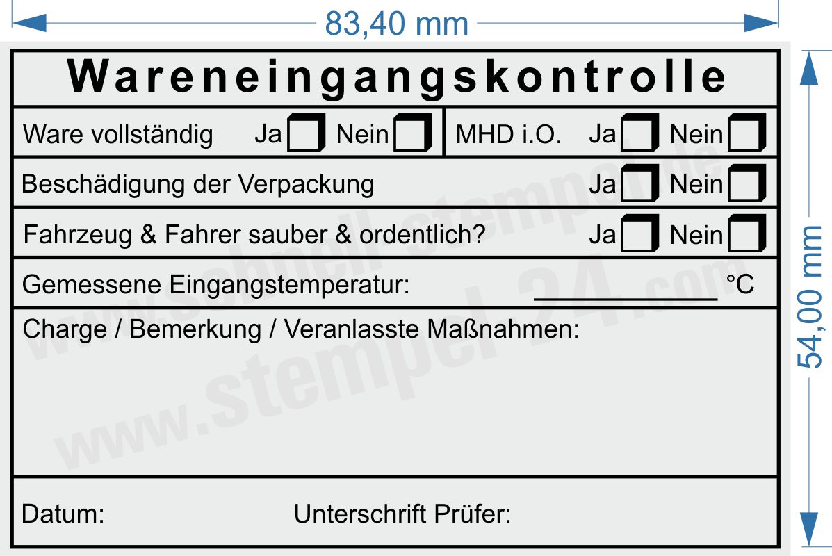 Muster HACCP Stempel Wareneingangskontrolle Mindesthaltbarkeit Charge Gemessene Eingangstemperatur Muster HACCP Stempel Wareneingangskontrolle Mindesthaltbarkeit Charge Gemessene Eingangstemperatur