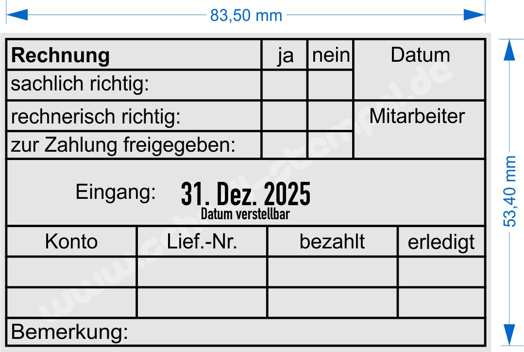 Muster Kontierungsstempel Rechnung zur Zahlung freigegeben Datum