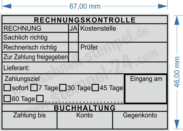 Kontierungsstempel Kontrollstempel Rechnung Zahlungsziel Zahlung Freigegeben