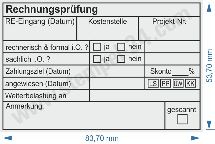 Muster Kontierungsstempel Rechnungsprüfung Rechnungseingang Kostenstelle Projektnummer Zahlungsziel Lastschrift