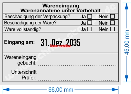 Stempel Abdruckmuster Wareneingang Warenannahme unter Vorbehalt