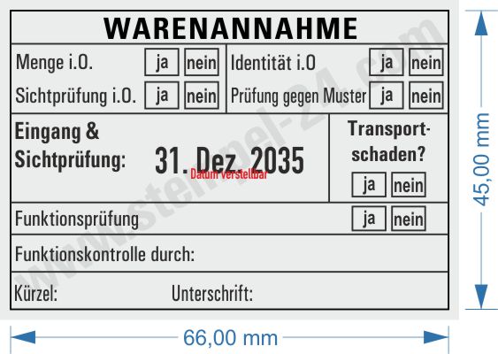 Stempel Warenannahme Funktionspruefung-Sichtpruefung