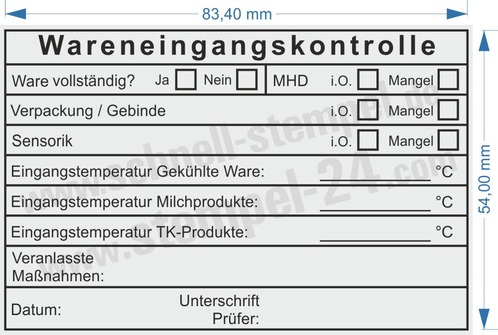 Muster Stempel Wareneingangskontrolle MHD Sensorik Eingangstemperatur