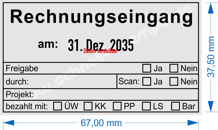 Musterabdruck Stempel Rechnungseingang am bezahlt