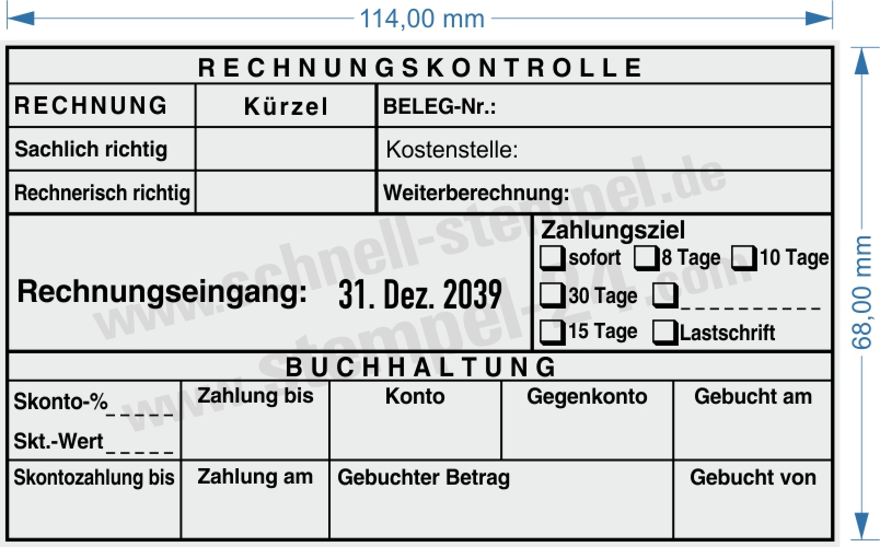 Muster Stempel Rechnungskontrolle Kostenstelle Belegnummer Zahlungsziel Muster Stempel Rechnungskontrolle Kostenstelle Belegnummer Zahlungsziel