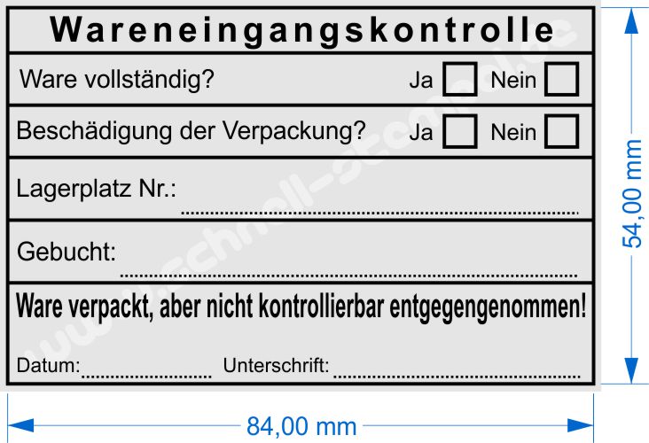 Trodat 5211 Abdruckmuster Wareneingangskontrolle Lagerartikel Ware verpackt aber nicht kontrollierbar entgegengenommen gebucht