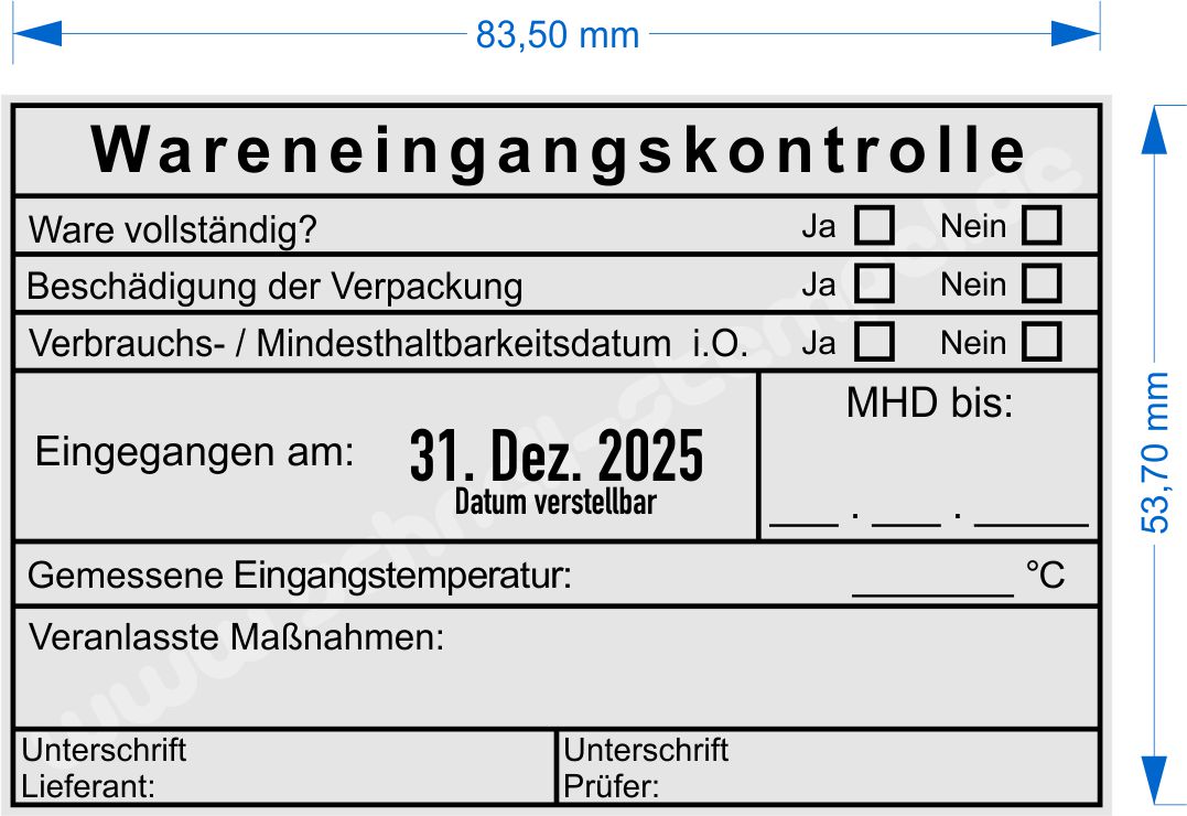 Muster Stempel Wareneingangskontrolle MDH Unterschrift Lieferant