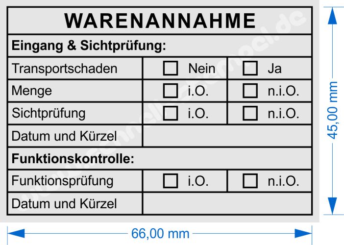 Stempel Abdruckmuster Warenannahme Funktionskontrolle Sichtprüfung