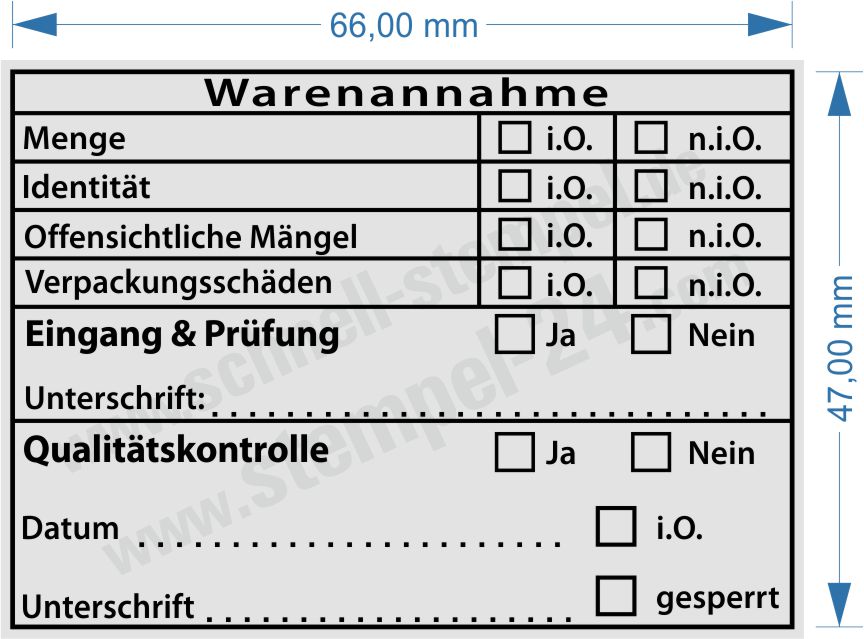 Stempel Warenannahme Eingang Prüfung Qualitätskontrolle