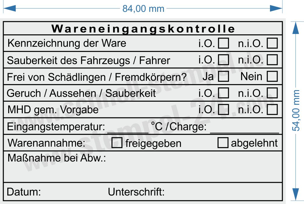 Stempel Warenannahme Lebensmittelkontrolle Charge