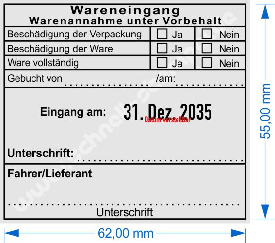 Stempel Wareneingang Warenannahme unter Vorbehalt Fahrer/Lieferant