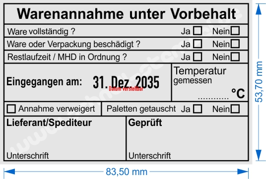 Warenannahmestempel Lebensmittel unter Vorbehalt