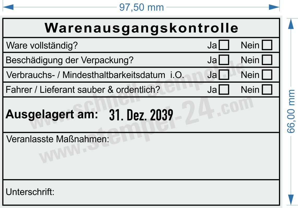 Muster Stempel Warenausgangskontrolle Ware ausgelagert
