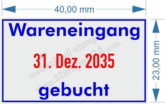 Abdruckmuster Blau-Rot Wareneingang Datum Gebucht