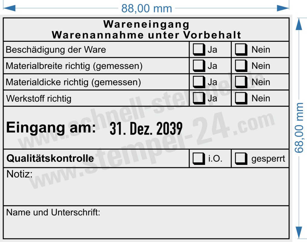 Muster Wareneingangsstempel Werkstoff Materialgröße Muster Wareneingangsstempel Werkstoff Materialgröße