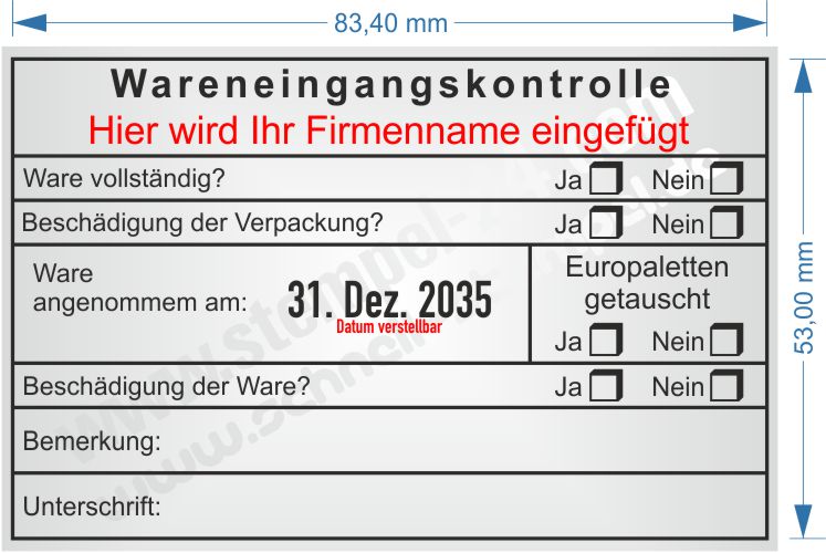 Stempel Wareneingangskontrolle Firma