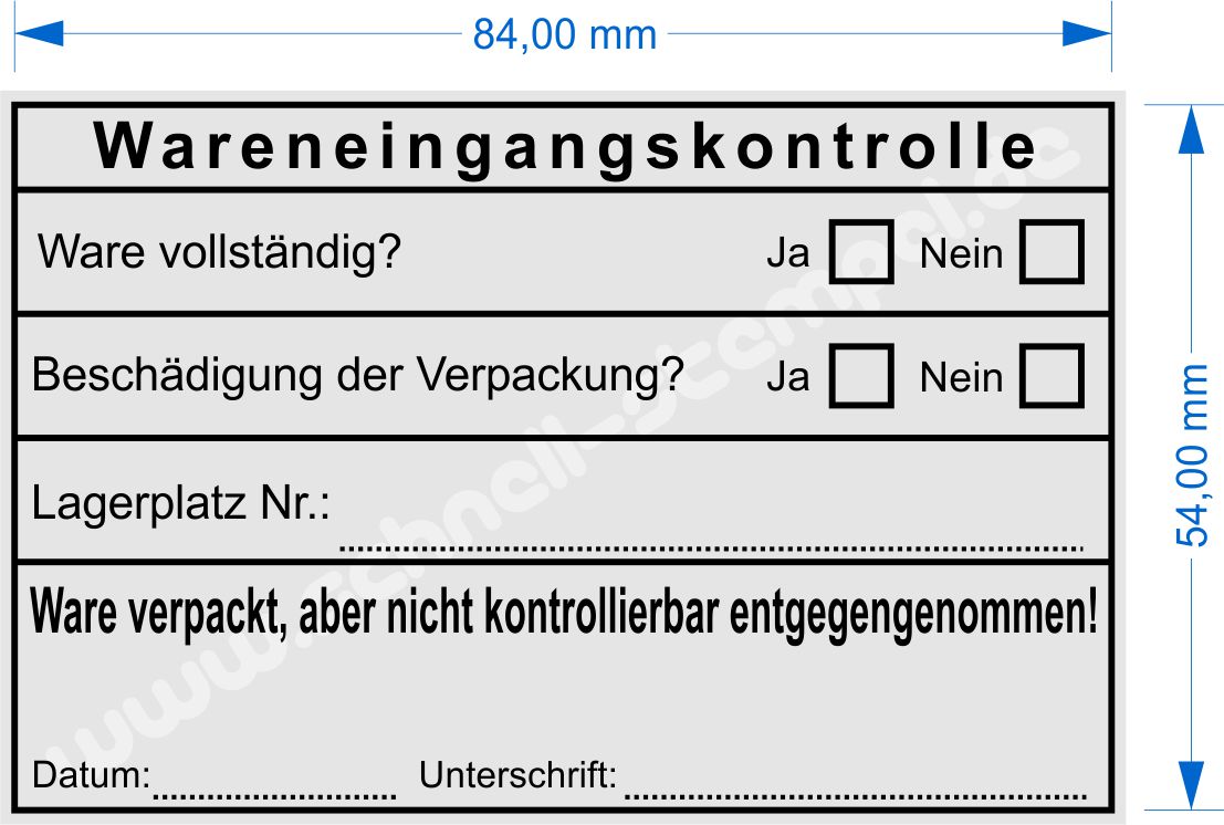 Musterstempel Wareneingangskontrolle Lagerartikel Ware verpackt aber nicht kontrollierbar entgegengenommen