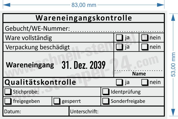 Stempel Wareneingangskontrolle Qualität Gebucht Wareneingangsnummer Identprüfung