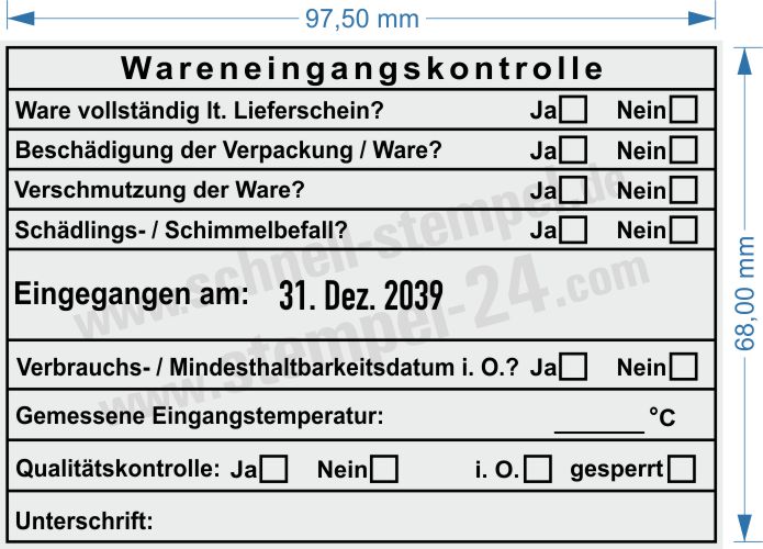 Muster Stempel Wareneingangskontrolle Schädling- / Schimmelbefall