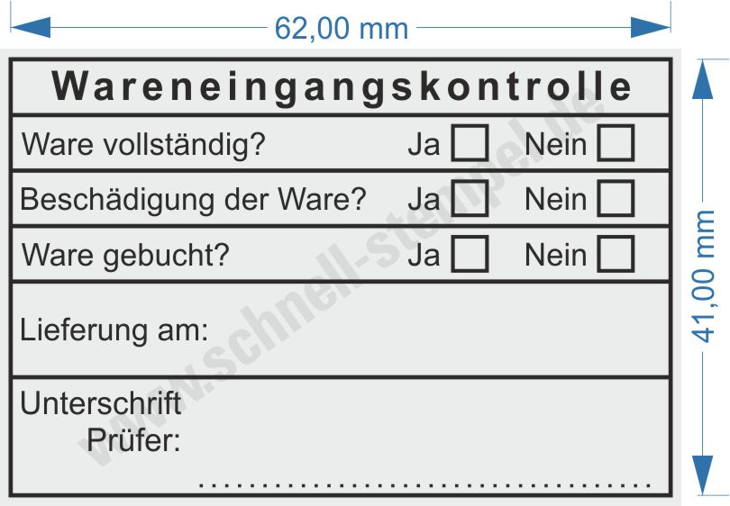 Muster Stempel Wareneingang Unterschrift Prüfer