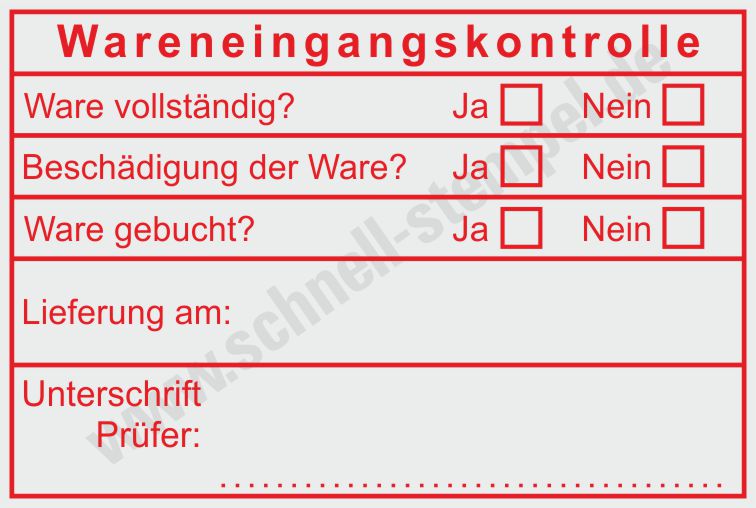 Muster Roter Stempel Wareneingang Unterschrift Prüfer