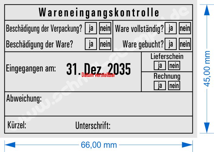 Abdruckmuster Wareneingangs-Kontrollstempel Abweichung Ware gebucht