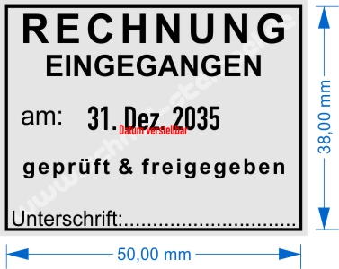 Musterabdruck Rechnung eingegangen geprüft und freigegeben